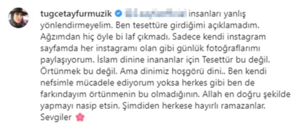 tugce tayfur dan tesetturlu fotograflarina gelen elestirilere yanit